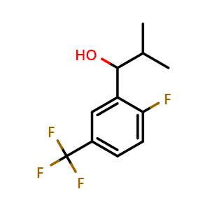 Chemical structure of 1-(2-fluoro-5-(trifluoromethyl)phenyl)-2-methylpropan-1-ol , CAS 1502987-54-3, AChemBlock AD296098