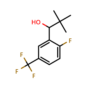 Chemical structure of 1-(2-fluoro-5-(trifluoromethyl)phenyl)-2,2-dimethylpropan-1-ol , CAS 1524210-51-2, AChemBlock AD296099