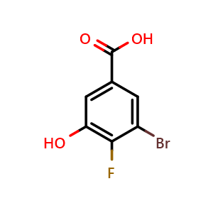 Chemical structure of 3-bromo-4-fluoro-5-hydroxybenzoic acid , CAS 1628539-98-9, AChemBlock AD296105