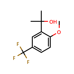 Chemical structure of 2-(2-methoxy-5-(trifluoromethyl)phenyl)propan-2-ol , CAS 1779804-66-8, AChemBlock AD296125