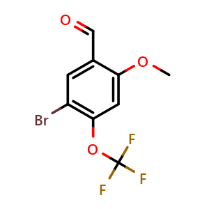 Chemical structure of 5-bromo-2-methoxy-4-(trifluoromethoxy)benzaldehyde , CAS 2226351-55-7, AChemBlock AD296135