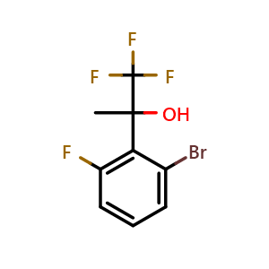 Chemical structure of 2-(2-bromo-6-fluorophenyl)-1,1,1-trifluoropropan-2-ol , CAS 2901103-44-2, AChemBlock AD296156