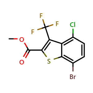 Chemical structure of methyl 7-bromo-4-chloro-3-(trifluoromethyl)benzo[b]thiophene-2-carboxylate , CAS 2918910-97-9, AChemBlock AD296168
