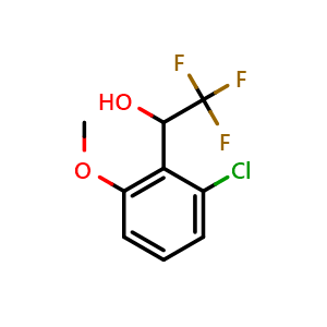 Chemical structure of 1-(2-chloro-6-methoxyphenyl)-2,2,2-trifluoroethanol , CAS 1566975-48-1, AChemBlock AD296169