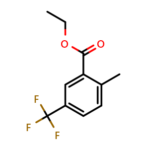 Chemical structure of ethyl 2-methyl-5-(trifluoromethyl)benzoate , CAS 56427-57-7, AChemBlock AD296173