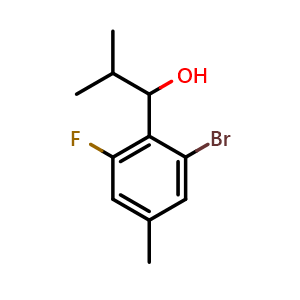 Chemical structure of 1-(2-bromo-6-fluoro-4-methylphenyl)-2-methylpropan-1-ol , CAS 2918912-73-7, AChemBlock AD296202