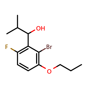 Chemical structure of 1-(2-bromo-6-fluoro-3-propoxyphenyl)-2-methylpropan-1-ol , CAS 2918880-47-2, AChemBlock AD296204