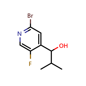 Chemical structure of 1-(2-bromo-5-fluoropyridin-4-yl)-2-methylpropan-1-ol , CAS 2918892-03-0, AChemBlock AD296206