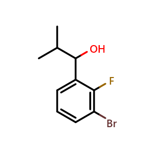 Chemical structure of 1-(3-bromo-2-fluorophenyl)-2-methylpropan-1-ol , CAS 1528836-90-9, AChemBlock AD296207