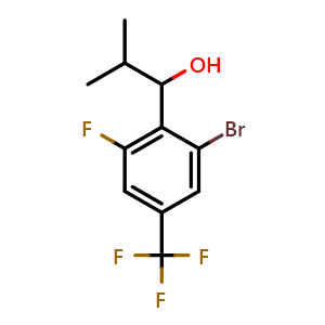 Chemical structure of 1-(2-bromo-6-fluoro-4-(trifluoromethyl)phenyl)-2-methylpropan-1-ol , CAS 2918939-75-8, AChemBlock AD296209