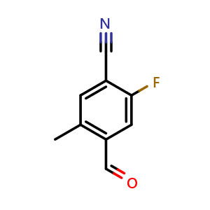 Chemical structure of 2-fluoro-4-formyl-5-methylbenzonitrile , CAS 2090970-87-7, AChemBlock AD296213
