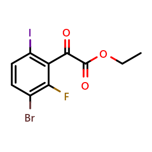 Chemical structure of ethyl 2-(3-bromo-2-fluoro-6-iodophenyl)-2-oxoacetate , CAS 2969218-68-4, AChemBlock AD296219