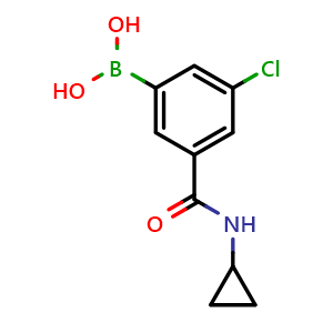 Chemical structure of (3-chloro-5-(cyclopropylcarbamoyl)phenyl)boronic acid , CAS 1423127-49-4, AChemBlock AD296242
