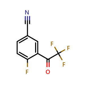 Chemical structure of 4-fluoro-3-(2,2,2-trifluoroacetyl)benzonitrile , CAS 617706-17-9, AChemBlock AD296244