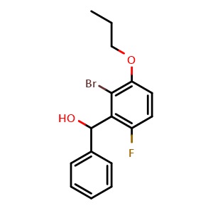 Chemical structure of (2-bromo-6-fluoro-3-propoxyphenyl)(phenyl)methanol , CAS 2901105-96-0, AChemBlock AD296246