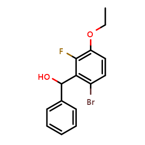 Chemical structure of (6-bromo-3-ethoxy-2-fluorophenyl)(phenyl)methanol , CAS 2901099-76-9, AChemBlock AD296248