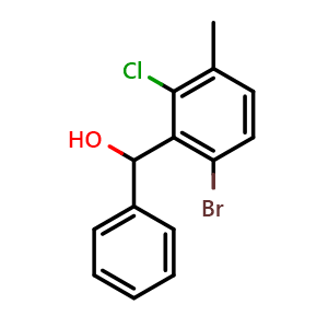 Chemical structure of (6-bromo-2-chloro-3-methylphenyl)(phenyl)methanol , CAS 2918924-05-5, AChemBlock AD296249