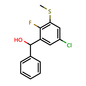 Chemical structure of (5-chloro-2-fluoro-3-(methylthio)phenyl)(phenyl)methanol , CAS 2918892-98-3, AChemBlock AD296263