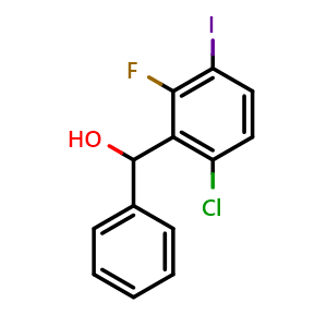 Chemical structure of (6-chloro-2-fluoro-3-iodophenyl)(phenyl)methanol , CAS 2918912-71-5, AChemBlock AD296269