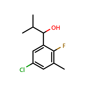 Chemical structure of 1-(5-chloro-2-fluoro-3-methylphenyl)-2-methylpropan-1-ol , CAS 2918931-72-1, AChemBlock AD296270