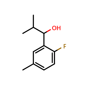 Chemical structure of 1-(2-fluoro-5-methylphenyl)-2-methylpropan-1-ol , CAS 1343177-34-3, AChemBlock AD296273