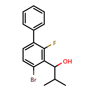 Chemical structure of 1-(4-bromo-2-fluoro-[1,1'-biphenyl]-3-yl)-2-methylpropan-1-ol , CAS 2918912-85-1, AChemBlock AD296274