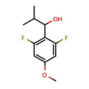 Chemical structure of 1-(2,6-difluoro-4-methoxyphenyl)-2-methylpropan-1-ol , CAS 1292106-53-6, AChemBlock AD296275