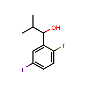 Chemical structure of 1-(2-fluoro-5-iodophenyl)-2-methylpropan-1-ol , CAS 2918893-21-5, AChemBlock AD296276