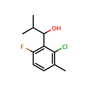 Chemical structure of 1-(2-chloro-6-fluoro-3-methylphenyl)-2-methylpropan-1-ol , CAS 1542894-84-7, AChemBlock AD296277