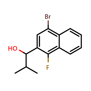 Chemical structure of 1-(4-bromo-1-fluoronaphthalen-2-yl)-2-methylpropan-1-ol , CAS 2918893-27-1, AChemBlock AD296278