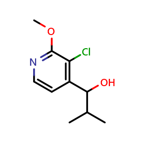 Chemical structure of 1-(3-chloro-2-methoxypyridin-4-yl)-2-methylpropan-1-ol , CAS 2169342-26-9, AChemBlock AD296280