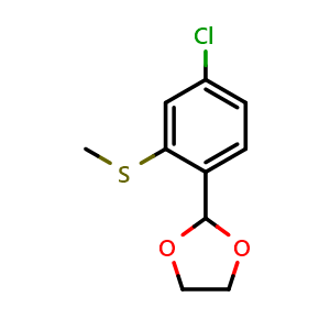 Chemical structure of 2-(4-chloro-2-(methylthio)phenyl)-1,3-dioxolane , CAS 2969206-77-5, AChemBlock AD296281