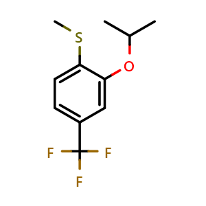 Chemical structure of (2-isopropoxy-4-(trifluoromethyl)phenyl)(methyl)sulfane , CAS 2918843-68-0, AChemBlock AD296285