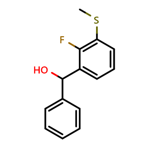 Chemical structure of (2-fluoro-3-(methylthio)phenyl)(phenyl)methanol , CAS 2918873-14-8, AChemBlock AD296319