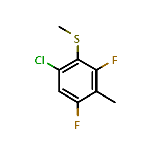 Chemical structure of (6-chloro-2,4-difluoro-3-methylphenyl)(methyl)sulfane , CAS 2969334-25-4, AChemBlock AD296360
