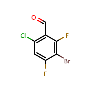 Chemical structure of 3-Bromo-6-chloro-2,4-difluorobenzaldehyde , CAS 1160573-58-9, AChemBlock AD296362
