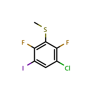 Chemical structure of (3-chloro-2,6-difluoro-5-iodophenyl)(methyl)sulfane , CAS 2918924-97-5, AChemBlock AD296368