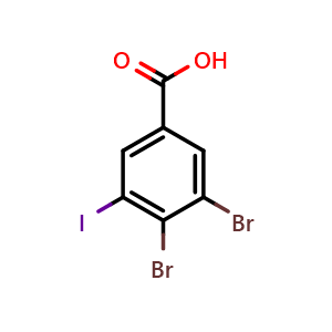 Chemical structure of 3,4-dibromo-5-iodobenzoic acid , CAS 2166915-30-4, AChemBlock AD296370