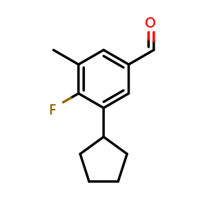 Chemical structure of 3-cyclopentyl-4-fluoro-5-methylbenzaldehyde , CAS 2901106-34-9, AChemBlock AD296372