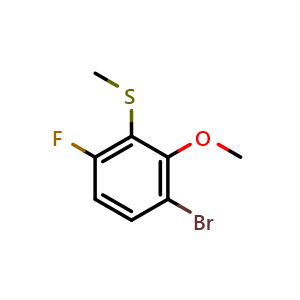 Chemical structure of (3-bromo-6-fluoro-2-methoxyphenyl)(methyl)sulfane , CAS 2092621-02-6, AChemBlock AD296373