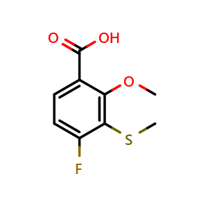 Chemical structure of 4-fluoro-2-methoxy-3-(methylthio)benzoic acid , CAS 2918935-84-7, AChemBlock AD296374