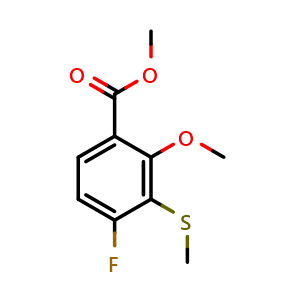Chemical structure of methyl 4-fluoro-2-methoxy-3-(methylthio)benzoate , CAS 2918864-62-5, AChemBlock AD296375