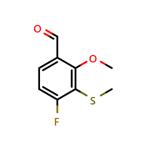 Chemical structure of 4-fluoro-2-methoxy-3-(methylthio)benzaldehyde , CAS 2092866-34-5, AChemBlock AD296376