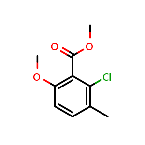 Chemical structure of methyl 2-chloro-6-methoxy-3-methylbenzoate , CAS 2114295-24-6, AChemBlock AD296398