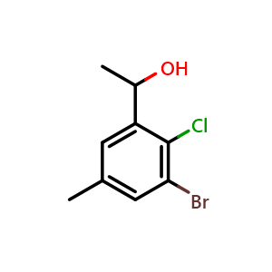 Chemical structure of 1-(3-bromo-2-chloro-5-methylphenyl)ethanol , CAS 2918887-23-5, AChemBlock AD296400