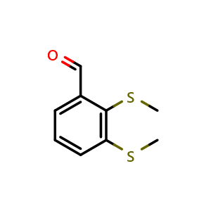 Chemical structure of 2,3-bis(methylthio)benzaldehyde , CAS 1289083-47-1, AChemBlock AD296401