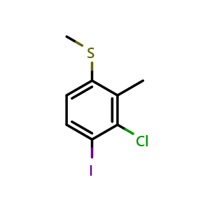 Chemical structure of (3-chloro-4-iodo-2-methylphenyl)(methyl)sulfane , CAS 1822764-31-7, AChemBlock AD296406
