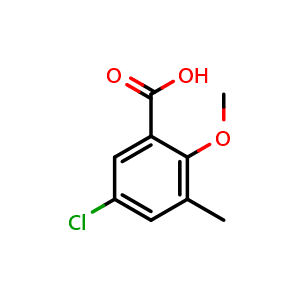 Chemical structure of 5-chloro-2-methoxy-3-methylbenzoic acid , CAS 653569-18-7, AChemBlock AD296407