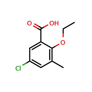Chemical structure of 5-chloro-2-ethoxy-3-methylbenzoic acid , CAS 1546680-96-9, AChemBlock AD296408