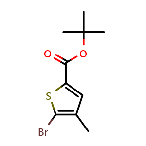 Chemical structure of tert-butyl 5-bromo-4-methylthiophene-2-carboxylate , CAS 1435937-72-6, AChemBlock AD296429